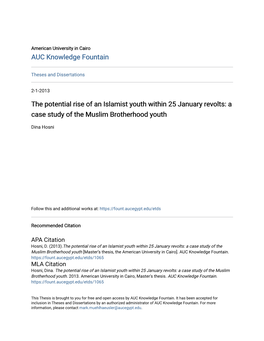 The Potential Rise of an Islamist Youth Within 25 January Revolts: a Case Study of the Muslim Brotherhood Youth