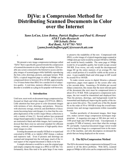 Djvu: a Compression Method for Distributing Scanned Documents in Color Over the Internet