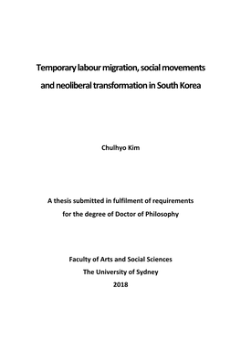 Temporary Labour Migration, Social Movements and Neoliberal Transformation in South Korea