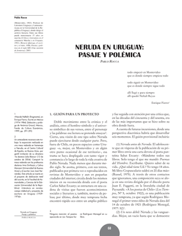 Neruda En Uruguay: Pasaje Y Polémica De Canto General, Y En 1960