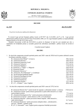 REPUBLICA MOLDOVA CONSILIUL RAIONAL UNGHENI DECIZIE Nr. 5