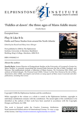 The Three Ages of Manx Fiddle Music Fenella Bazin
