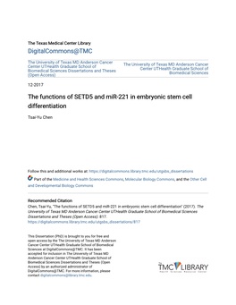 The Functions of SETD5 and Mir-221 in Embryonic Stem Cell Differentiation