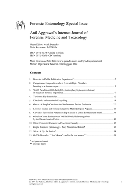 Forensic Entomology Special Issue Anil Aggrawal's Internet Journal Of