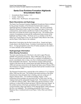 Santa Cruz Purisima Formation Highlands Groundwater Basin Bulletin 118