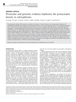 Proteomic and Genomic Evidence Implicates the Postsynaptic Density in Schizophrenia