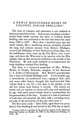 A Newly Discovered Diary of Colonel Josiah Snelling