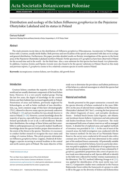 Distribution and Ecology of the Lichen Fellhanera Gyrophorica in the Pojezierze Olsztyńskie Lakeland and Its Status in Poland