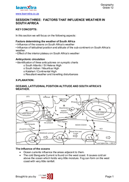 Session Three: Factors That Influence Weather in South Africa