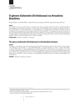 O Gênero Galeandra(Orchidaceae) Na Amazônia Brasileira