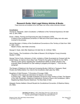 Research Guide: Utah Legal History Articles & Books (8/19)