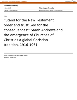 Stand for the New Testament Order and Trust God for the Consequences