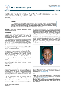 Papillon-Lefevre Syndrome in 9 Year Old Peadatric Patient