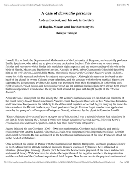 Andrea Luchesi, and His Role in the Birth of Haydn, Mozart and Beethoven Myths 6/5/10 4:57 PM