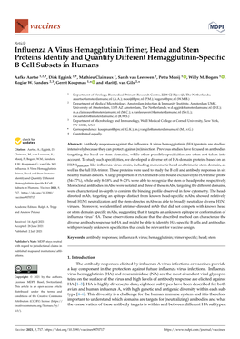 Influenza a Virus Hemagglutinin Trimer, Head and Stem Proteins Identify and Quantify Different Hemagglutinin-Specific B Cell Subsets in Humans