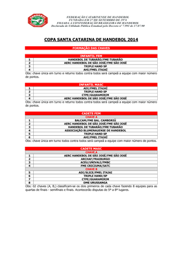 Programação Oficial Da Copa Sc 2014