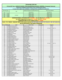 University Call List