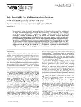 Redox Behavior of Rhodium 9,10-Phenanthrenediimine Complexes