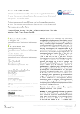 Endemic Communities of Cactaceae in Danger of Extinction. a Need for Conservation of Natural Resources in the District of Pacaycasa