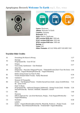 Apoptygma Berzerk Welcome to Earth Mp3, Flac, Wma