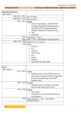 Kompetenzprofil Dipl.-Ing.-Inf. Metin Chairoula Geboren Am 14.04.66 1/5