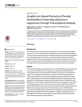 Insights Into Sexual Precocity of Female Oriental River Prawn Macrobrachium Nipponense Through Transcriptome Analysis