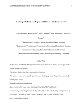 Gabaergic Modulation of Response Inhibition and Interference Control