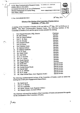 AJK Mass Communication Research Centre' the the Meeting: Bommltle of Studies (Cos) and the Special Invitees Attended Chairman L