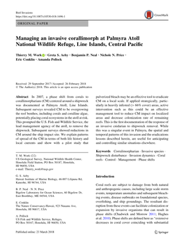 Managing an Invasive Corallimorph at Palmyra Atoll National Wildlife Refuge, Line Islands, Central Paciﬁc