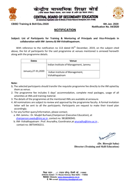 List of Participants for Training & Mentoring of Principals and Vice-Principals in Collaboration With