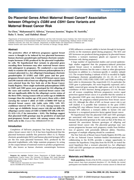 Do Placental Genes Affect Maternal Breast Cancer? Association Between Offspring’S CGB5 and CSH1 Gene Variants and Maternal Breast Cancer Risk