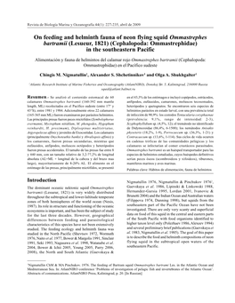 On Feeding and Helminth Fauna of Neon Flying Squid Ommastrephes Bartramii (Lesueur, 1821) (Cephalopoda: Ommastrephidae) in the Southeastern Pacific