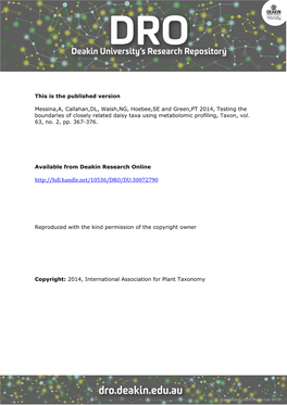 Testing the Boundaries of Closely Related Daisy Taxa Using Metabolomic Profiling, Taxon, Vol