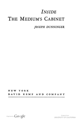 Inside the Medium's Cabinet [By] Joseph Dunninger