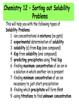 Chemistry 12 – Sorting out Solubility Problems