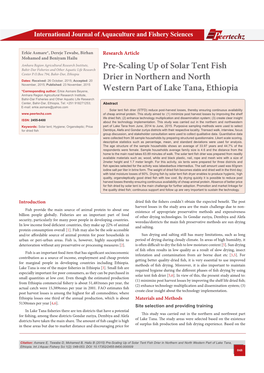 Pre-Scaling up of Solar Tent Fish Drier in Northern and North Western Part of Lake Tana, Ethiopia