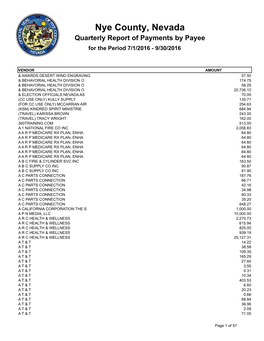 Nye County, Nevada Quarterly Report of Payments by Payee for the Period 7/1/2016 - 9/30/2016