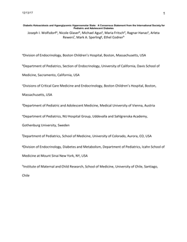 Diabetic Ketoacidosis and Hyperglycemic Hyperosmolar State: a Consensus Statement from the International Society for Pediatric and Adolescent Diabetes Joseph I