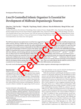 Lmx1b-Controlled Isthmic Organizer Is Essential for Development of Midbrain Dopaminergic Neurons