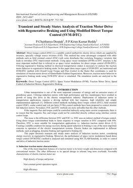 Transient and Steady States Analysis of Traction Motor Drive with Regenerative Braking and Using Modified Direct Torque Control (SVM-DTC)