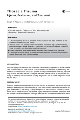 Thoracic Trauma Injuries, Evaluation, and Treatment