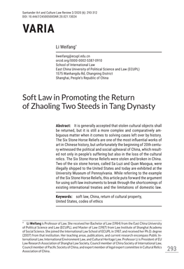 Soft Law in Promoting the Return of Zhaoling Two Steeds in Tang Dynasty