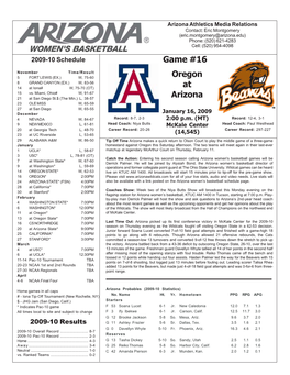 Game #16 Oregon at Arizona