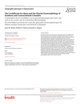 The Cordilleran Ice Sheet and the Glacial Geomorphology of Southern