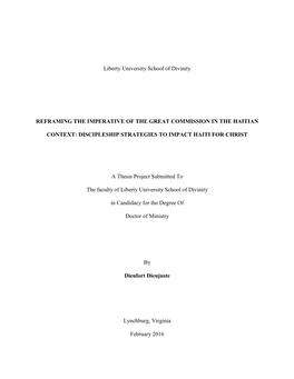 Reframing the Imperative of the Great Commission in the Haitian Context Suggests Raising a Generation of Disciples Who Can Positively Impact Their Destiny