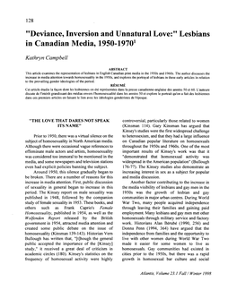 Lesbians in Canadian Media, 1950-19701