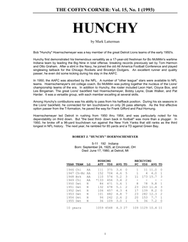 "Hunchy" Hoernschemeyer Was a Key Member of the Great Detroit Lions Teams of the Early 1950'S