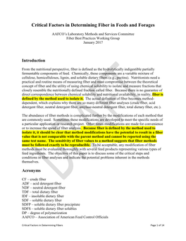 Critical Factors in Determining Fiber in Feeds and Forages