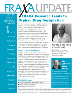 FRAXA Research Leads to Orphan Drug Designation