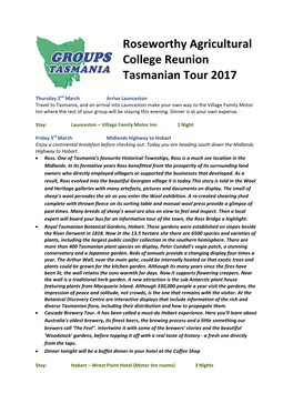 Roseworthy Agricultural College Reunion Tasmanian Tour 2017